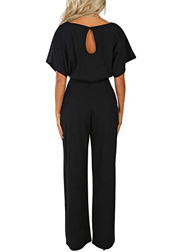 JCSS Women Casual Loose Short Sleeve Belted Wide Leg Pant Romper Jumpsuits