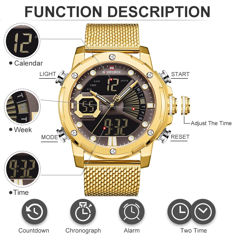 NAVIFORCE Original Luxury WatchesQuartz Dual Display Military Sports Wrist Waterproof