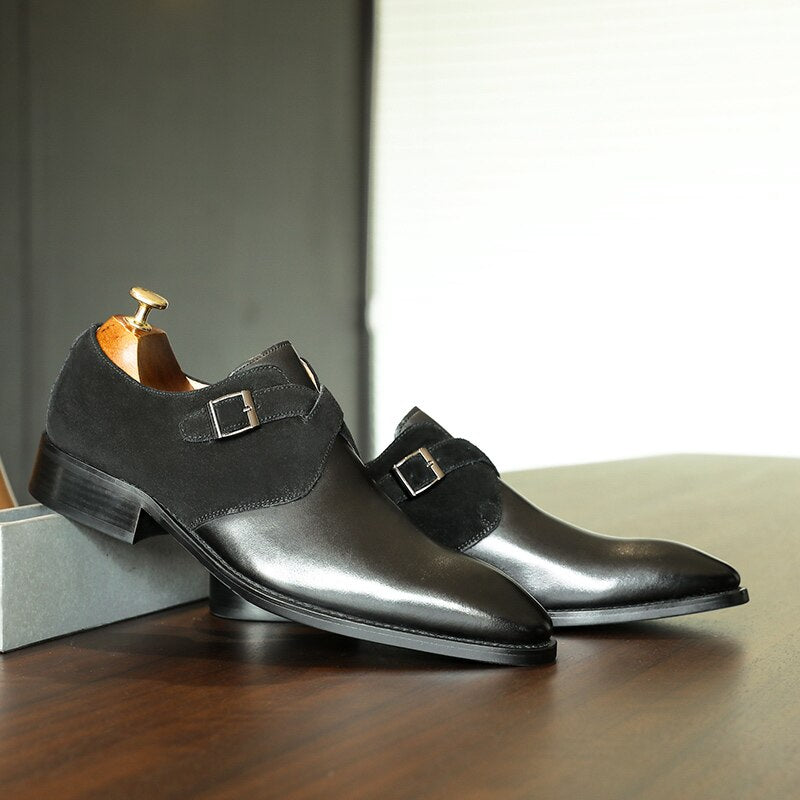 ParGrace  Leather Monk Designer shoes  Classic Style