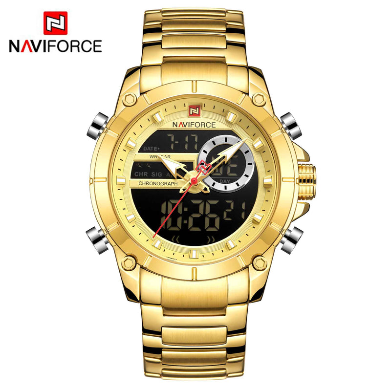 NAVIFORCE Luxury Original Sports Wrist Watch Quartz Steel Waterproof Dual Display