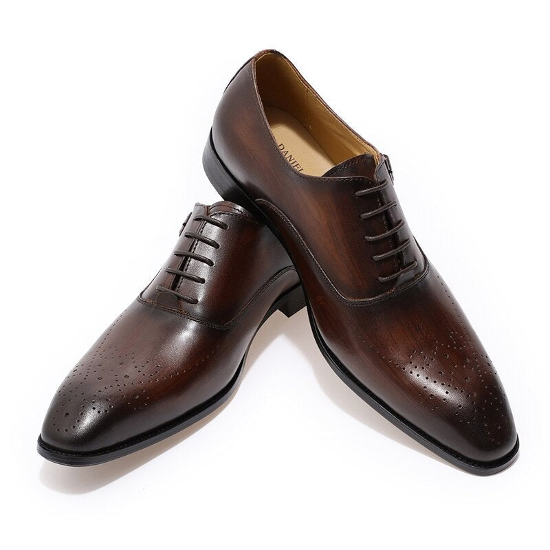 ParGrace Genuine Leather Oxford Shoes Buckle Lace-Up