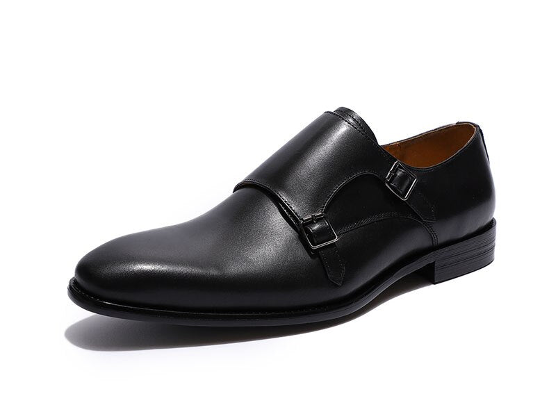ParGrace Formal  Oxfords Double Buckles Monk Strap  Shoes Genuine Leather
