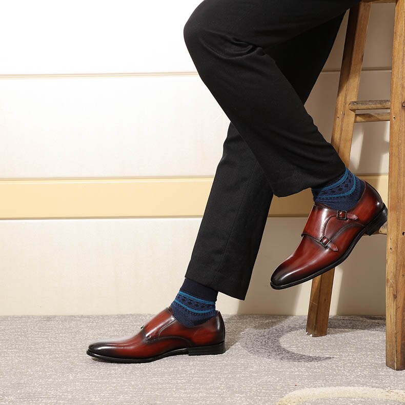 ParGrace Formal  Oxfords Double Buckles Monk Strap  Shoes Genuine Leather