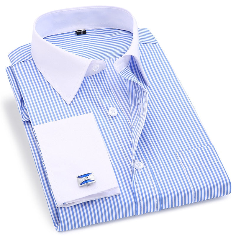 ParGrace Striped  French Cufflinks Shirts with Long Sleeve