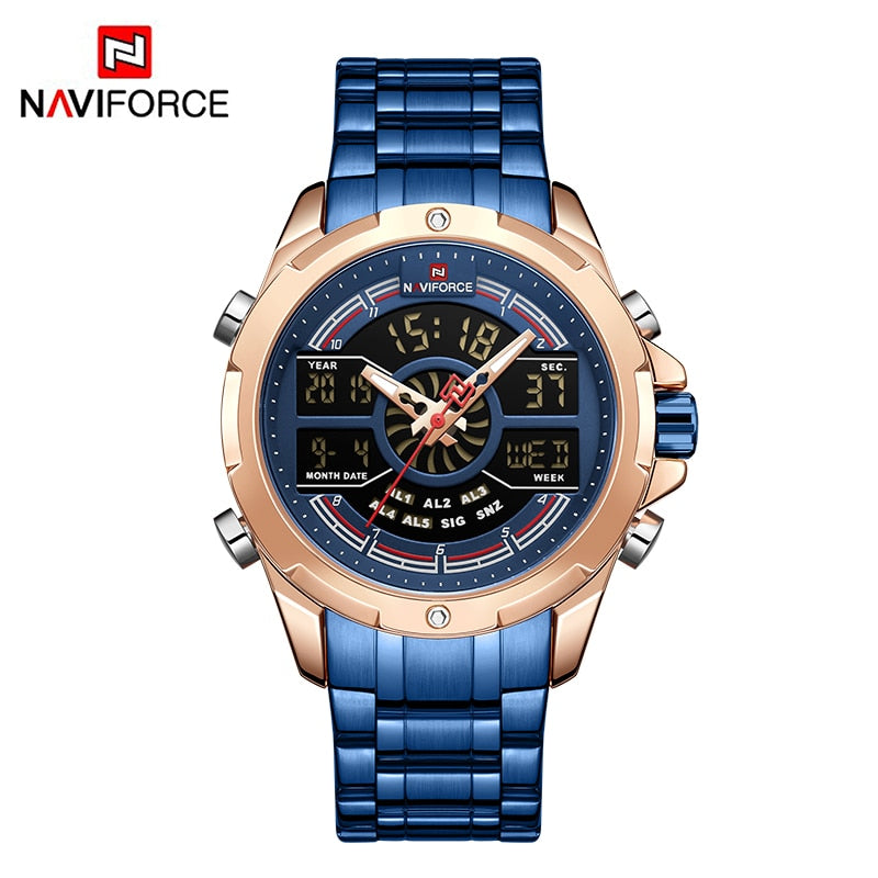 NAVIFORCE Digital Chronograph Sport Quartz Wrist Watch Stainless Steel Waterproof