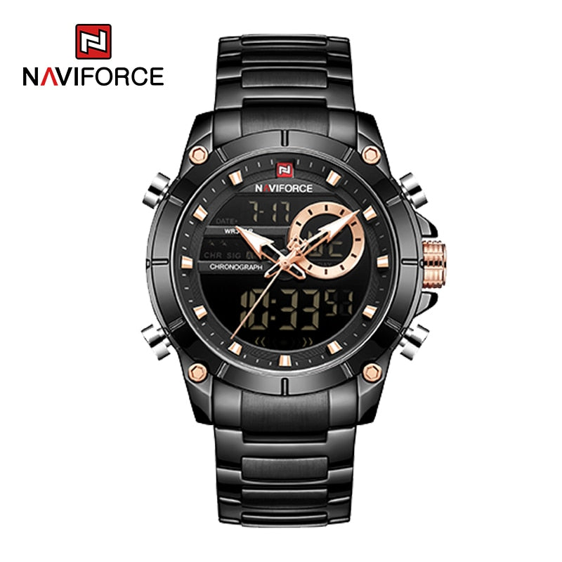 NAVIFORCE Luxury Original Sports Wrist Watch Quartz Steel Waterproof Dual Display