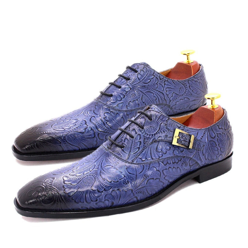 ParGrace Buckle Lace Up Pointed Oxford Genuine Leather