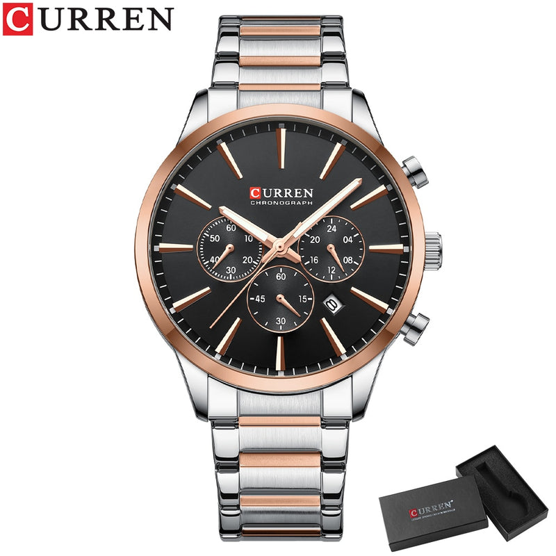 CURREN Quartz Watches  New  Stainless Steel Strap with Luminous Hands Chronograph