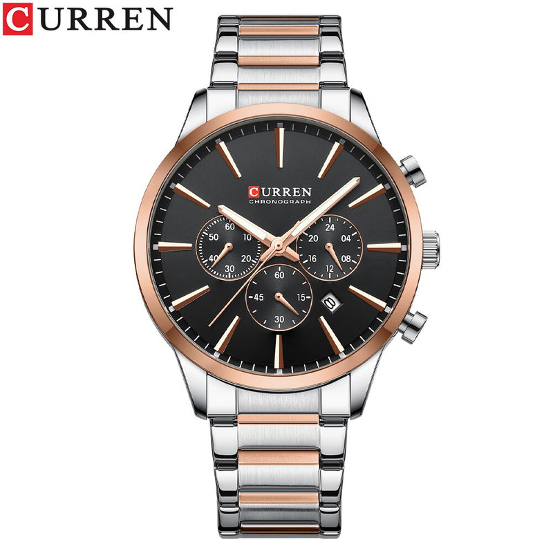 CURREN Quartz Watches  New  Stainless Steel Strap with Luminous Hands Chronograph