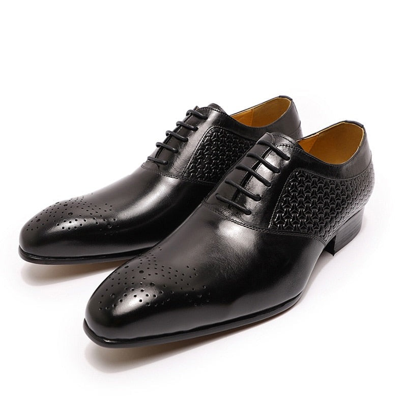 ParGrace Luxury  Genuine Leather Prints Oxford Shoes