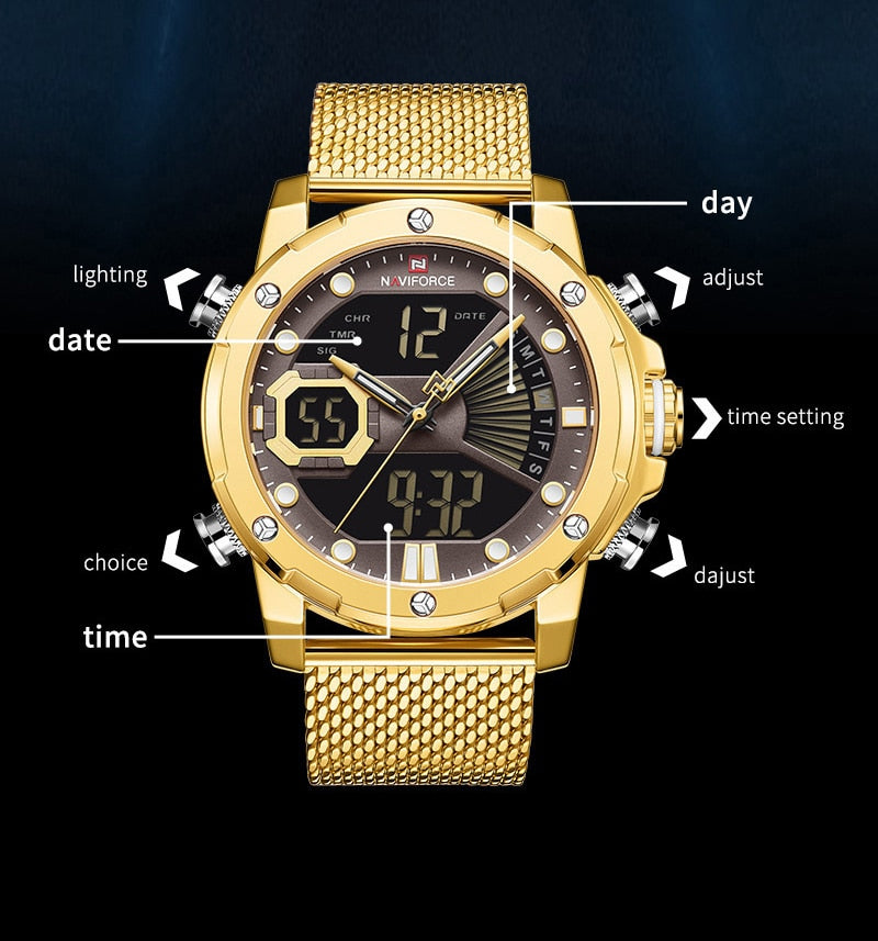 NAVIFORCE Original Luxury WatchesQuartz Dual Display Military Sports Wrist Waterproof